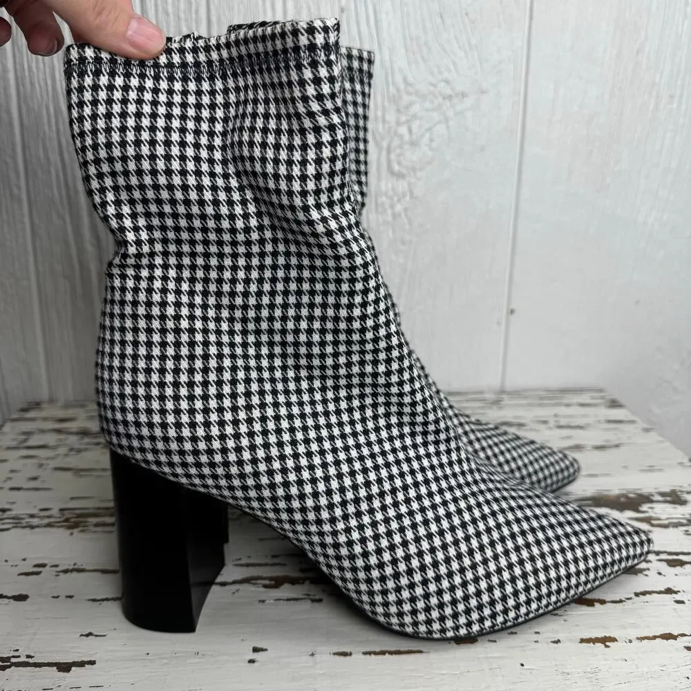 Jeffrey Campbell Coma Houndstooth Pointed Toe Bootie Boots Heel Women's Size 9 - Picture 7 of 10